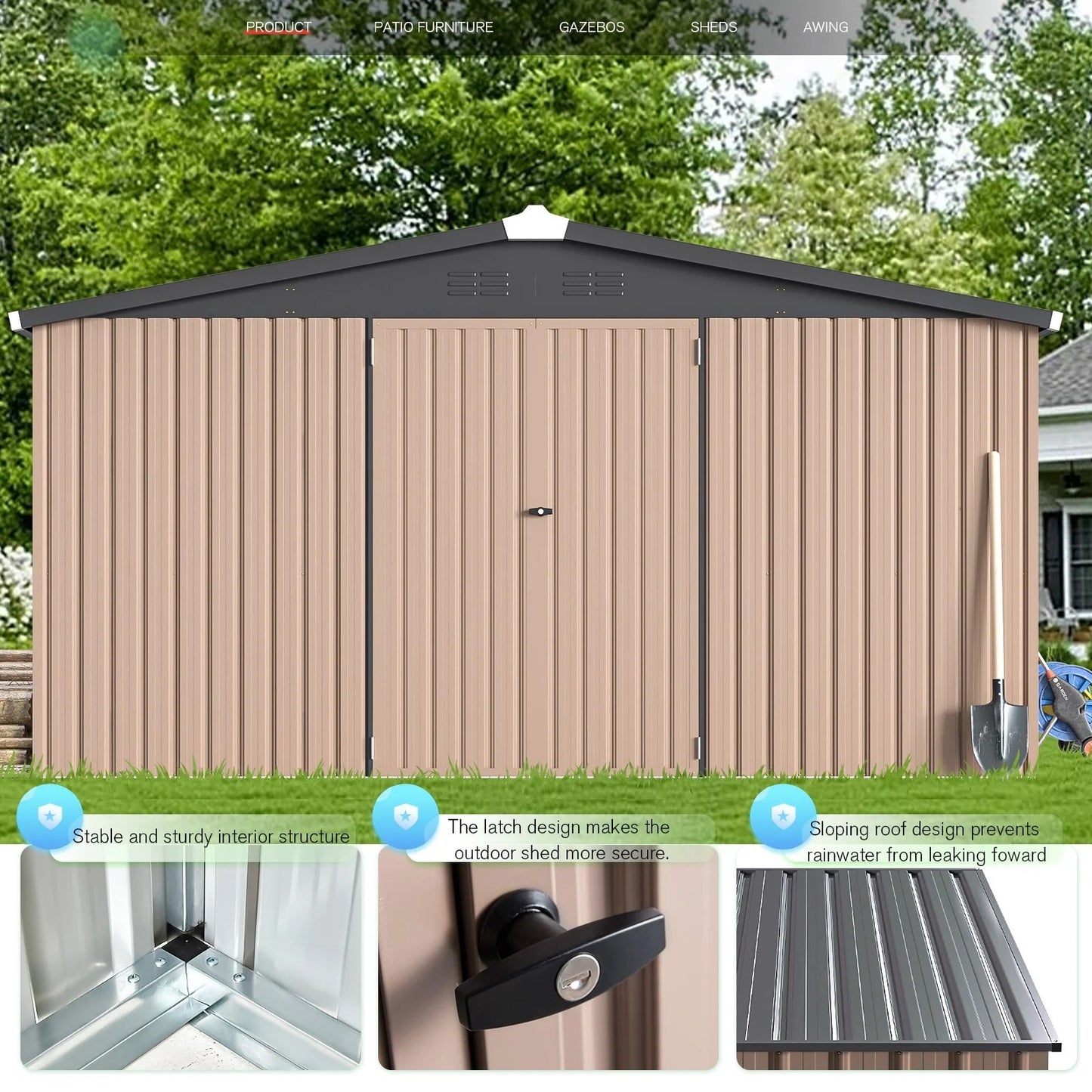 AECOJOY 12' x 12' Outdoor Metal Storage Shed with Lockable Door for Backyard& Patio, Outside use