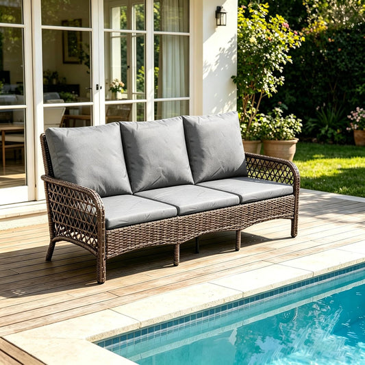 YODOLLA 1PCS Dark Grey Wicker 3-Seater Sofa, High Back Outdoor Patio Sectional Couch