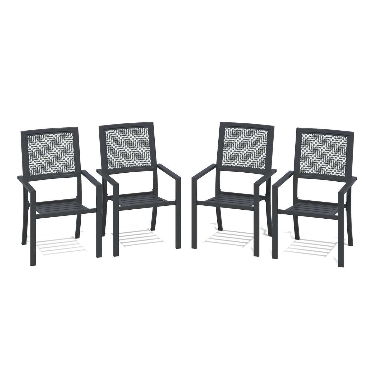AECOJOY Outdoor Patio Metal Dining Chairs, Stackable Arm Chairs-Iron Frame-Set of 4-Black
