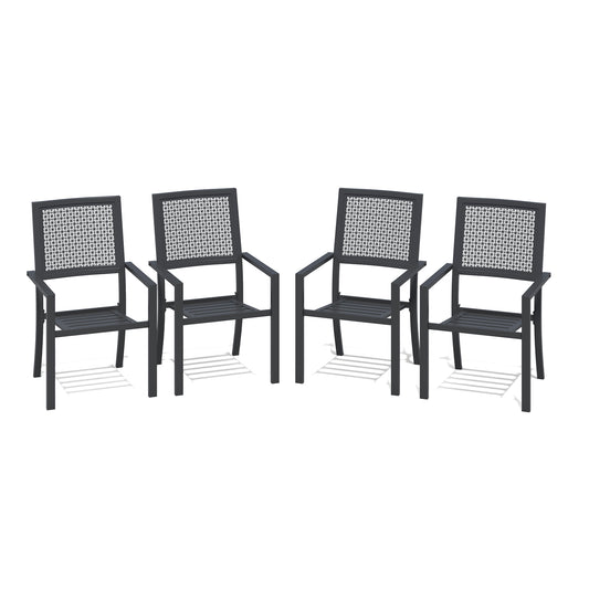 AECOJOY Outdoor Patio Metal Dining Chairs, Stackable Arm Chairs-Iron Frame-Set of 4-Black
