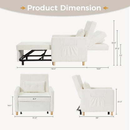 YODOLLA 31.5'' 3-in-1 Sleeper Sofa Bed Chair,Pull Out Couch for Living Room,Lounge Chair Indoor in Teddy Wihte