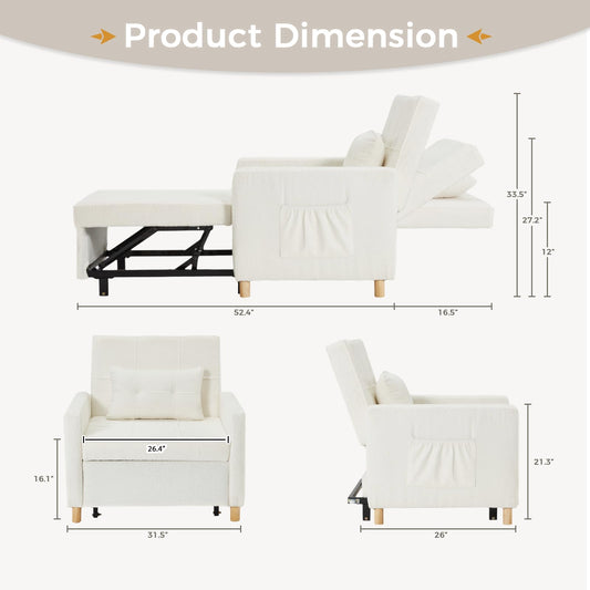 YODOLLA 31.5'' 3-in-1 Sleeper Sofa Bed Chair,Pull Out Couch for Living Room,Lounge Chair Indoor in Teddy Wihte