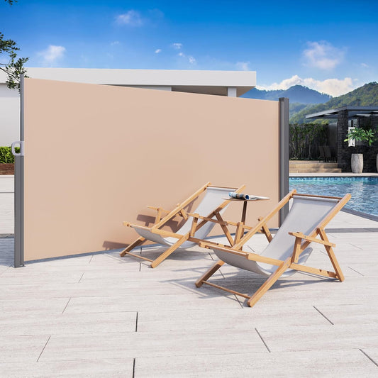 YODOLLA 138"x 71" Outdoor Retractable Side Awning, Folding Privacy Screen Waterproof Patio Awning, 180g Premium Polyester Fabric Room Divider for Patio, Garden and Terrace, Beige