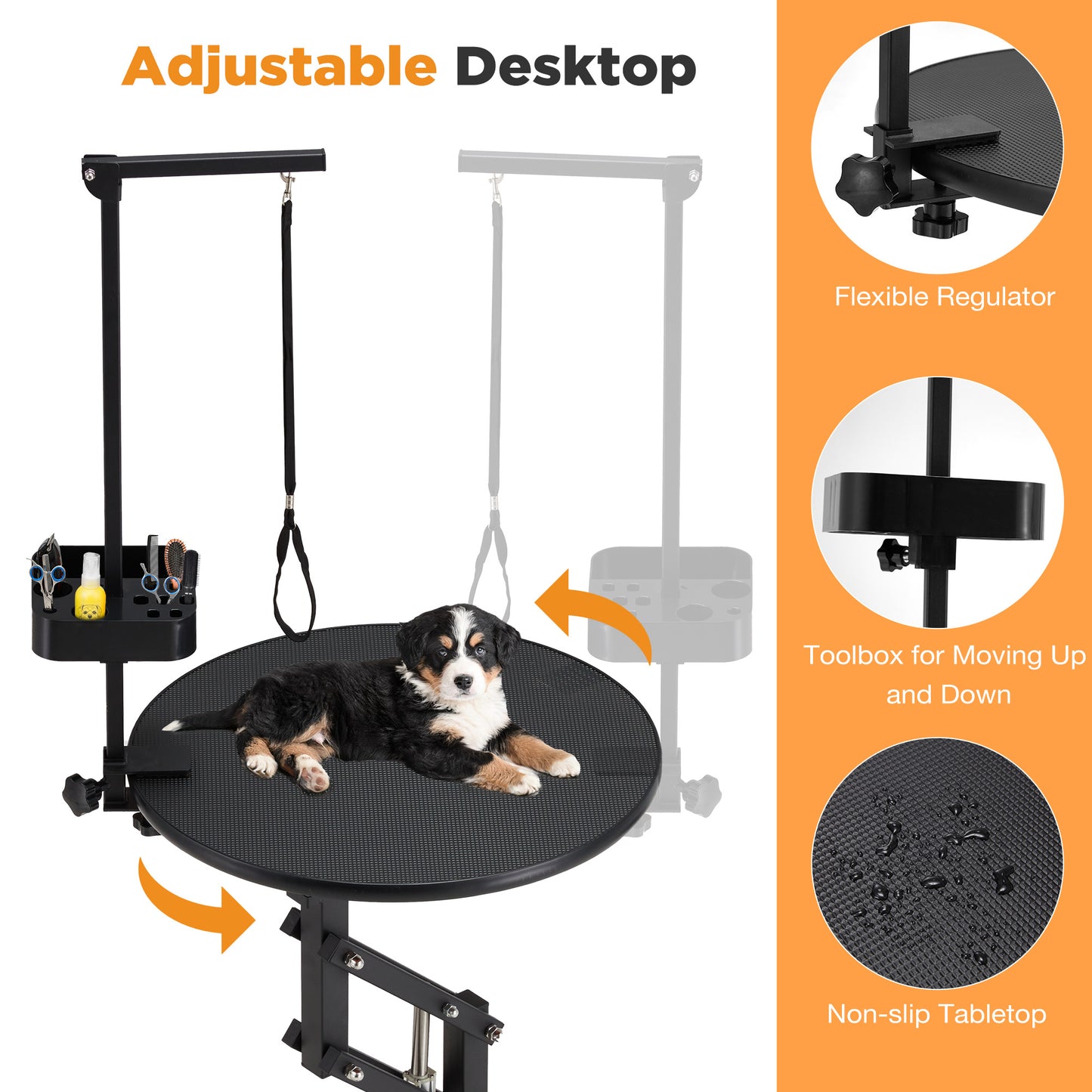 YODOLLA Electric Lift Dog Grooming Table With 24" Rotating Desktop Pet Grooming Table with Foldable Arm For Dogs at Home Tool Organizer and Wired Remote, Black