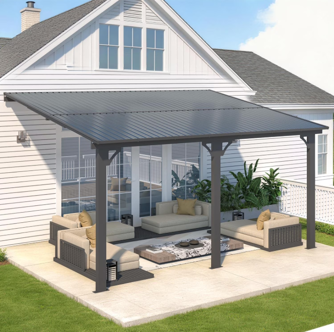 AECOJOY 10x14 Outdoor Hardtop Gazebo Adjustable Height (6.5-9.8Ft) Pergola for Patio on Clearance, Large Wall Mounted Metal Lean to Pergolas and Gazebos Clearance, Heavy Duty Awnings with Patio Roof
