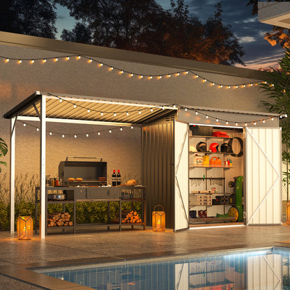 YODOLLA Outdoor Open-Sided Storage Shed, 6x4 Sheds & Outdoor Storage with 56 Sq. Ft Covered, 2-in-1 Tool Shed with Attached Hardtop Metal Pergola Gazebo