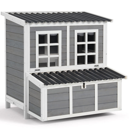 AECOJOY 40'' Large Wooden Chicken Coop with 3 Nesting Boxes, Outdoor Hen House Cage with Ramp and Removable Tray