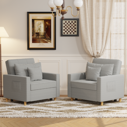 AECOJOY Sofa Bed, 38" Extra-Wide 3-in-1 Convertible Pull-Out Single Sofa with Adjustable Backrest and Cup Holder, Light Grey