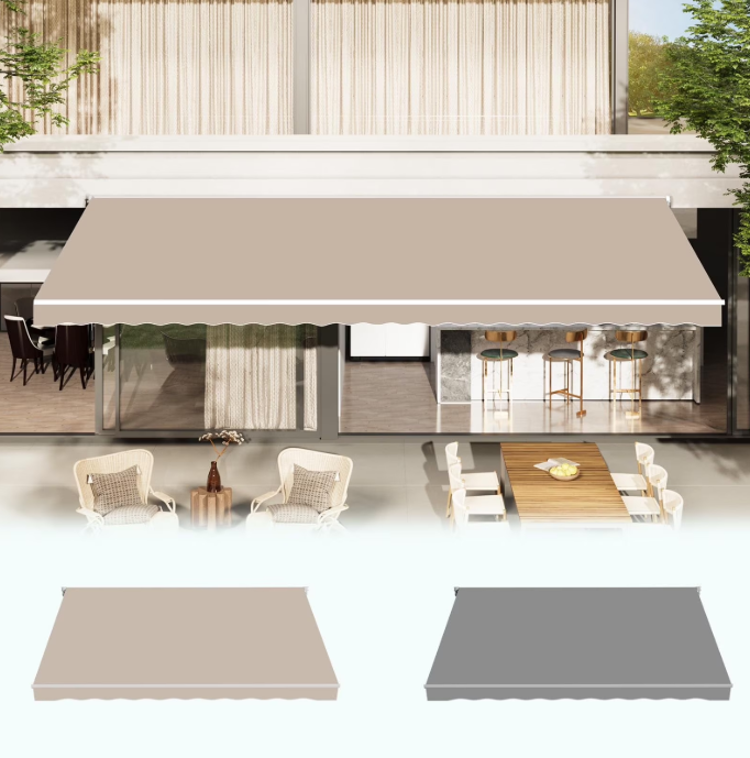 AECOJOY 13x10FT Outdoor Awning, Patio Sun/Rain Shelter w/Manual Crank, Beige
