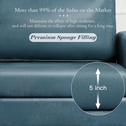 YODOLLA 2 Piece Modern Faux Leather Couch And Loveseat Set Blue