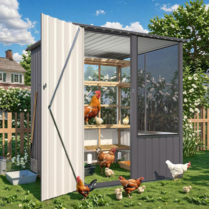 YODOLLA 5x5 FT Metal Chicken Coop,Multipurpose Chicken House with Lockable Doors and Ventilated Mesh