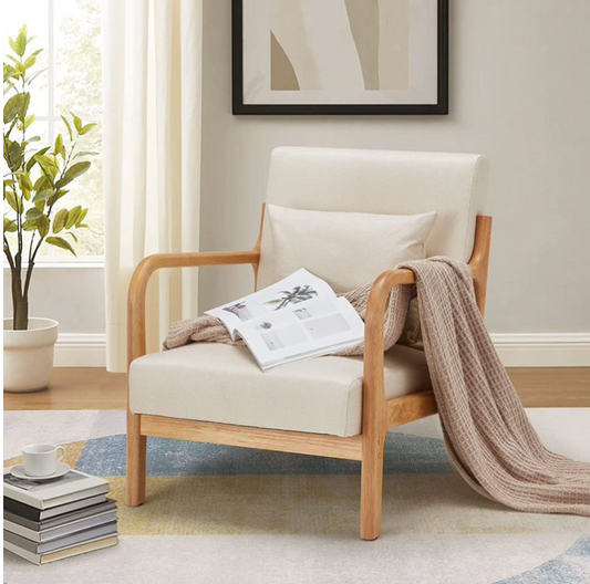 YODOLLA Fabric Accent Chair Mid-Century Modern Upholstered Arm Chair for Living Room in White