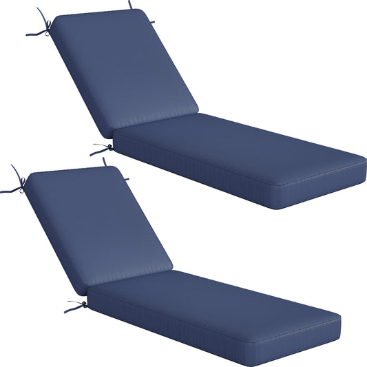 AECOJOY 72" x 21" x 4" Patio Lounge Chair Cushions Set of 2, Outdoor Chaise Lounge Replacement with Removable Cover in Navy Blue