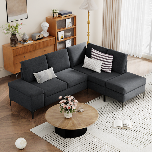 YODOLLA 85.5" Sectional Sofa with Armrest Storage, Right Facing Convertible Couch for Living Room, Black