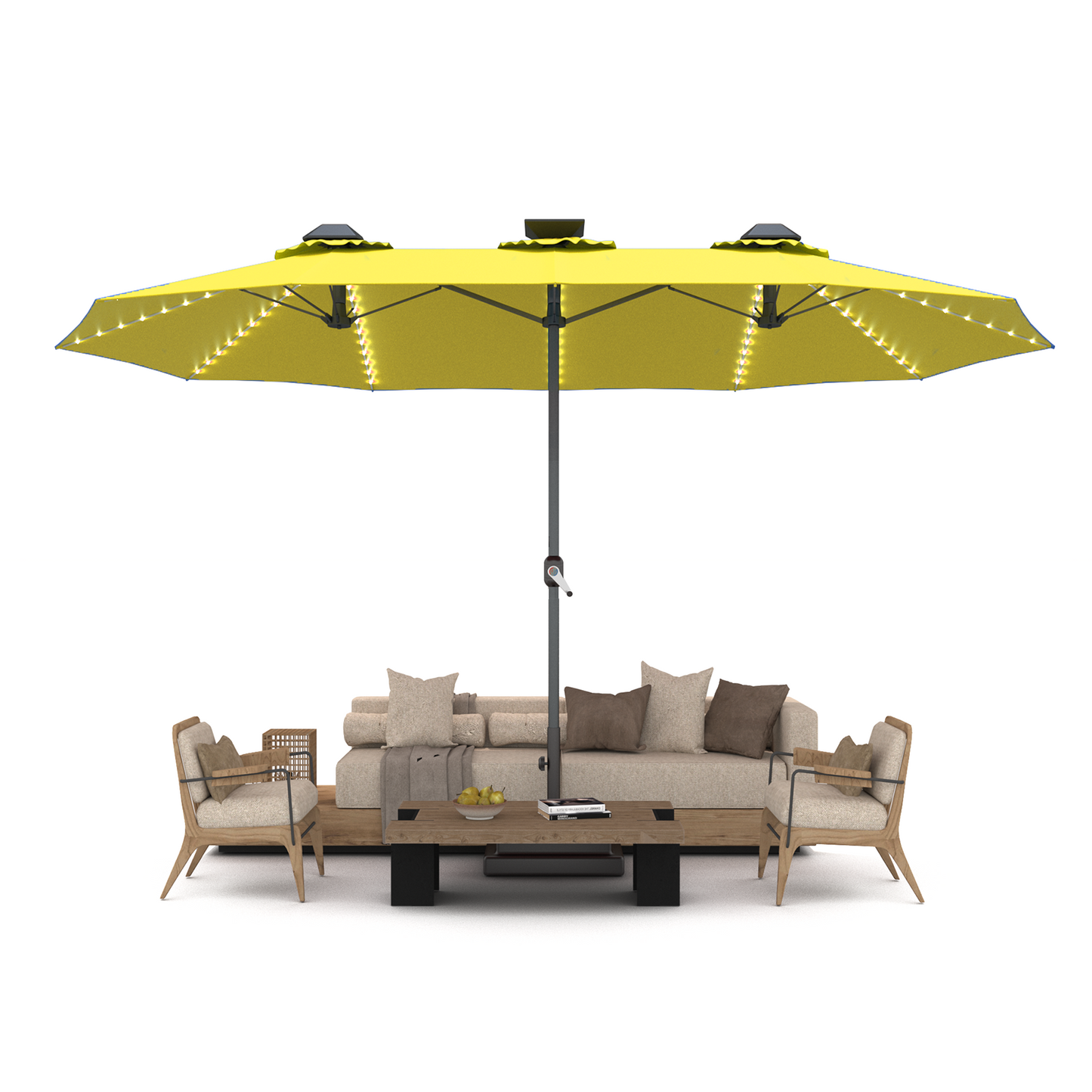 AECOJOY 15ft Patio Umbrella with Solar Lights,Outdoor Large Double Umbrella, Rectangle Table Umbrella with 156 PCS LED Lights and Crank Handle for Backyard Deck Pool Shade in Yellow