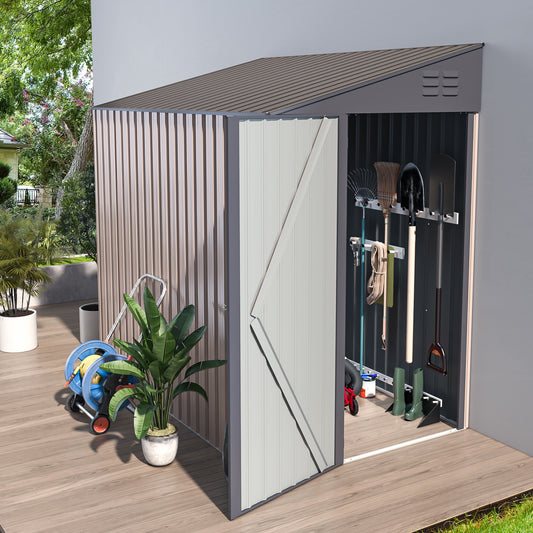 AECOJOY 4' x 6' Metal Storage Shed, Lean-to Design and Lockable Door for Garden, Grey