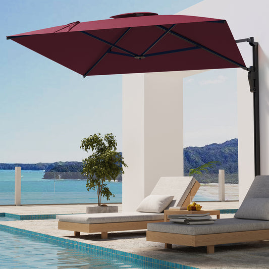 AECOJOY 10 ft Wall Mounted Patio Umbrella Outdoor Rectangle Umbrella with 180° Rotation for Outside in Red