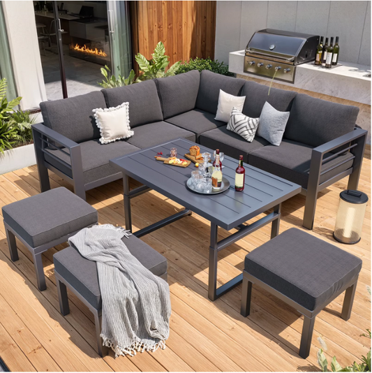 AECOJOY Outdoor Furniture Sets Clearance, Aluminum Patio Furniture Sets on sale, Metal Patio Sets, Outdoor Conversation Sets, Outdoor Sectional Sofa for Lawn, Dark Grey