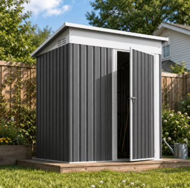 AECOJOY 5' x 3' Outdoor Metal Storage Shed with Lockable Door for Backyard in Dark Gray