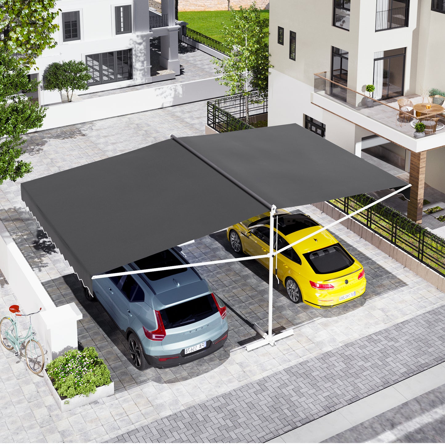 AECOJOY 13x10 ft. Free Standing Retractable Awning - Dual Side Patio Awnings Manual Sun Shade - Dark Grey