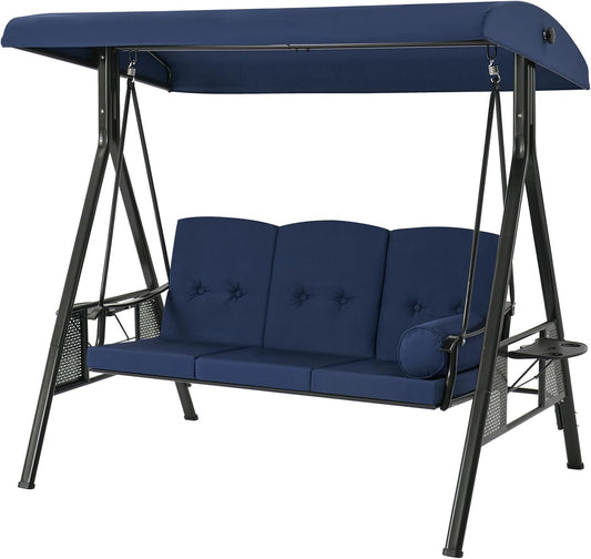 AECOJOY Steel Outdoor Patio Canopy Steel Porch Swing Chair, Dark Blue