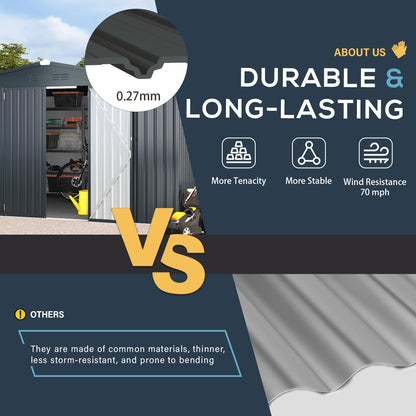 YODOLLA 10' x 14' Outdoor Storage Shed with Lockable Door Patio Metal Garden Storage Building in Dark Gray for Garden, Outside& Backyard