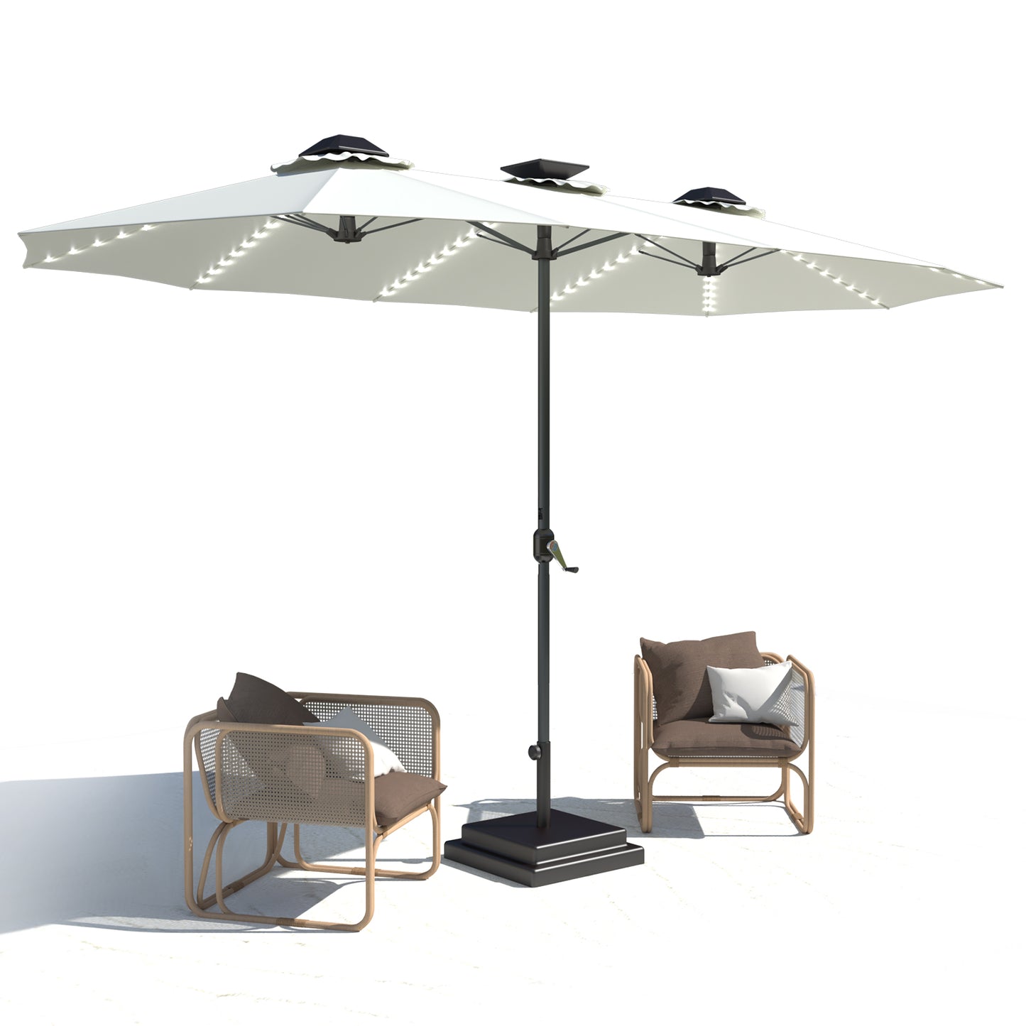 AECOJOY 15ft Patio Umbrella with Solar Lights, Large Double Umbrella Outdoor Patio, Rectangle TableUmbrella with 156 PCS LED Lights and Crank Handle for Backyard Deck Pool Shade in Beige