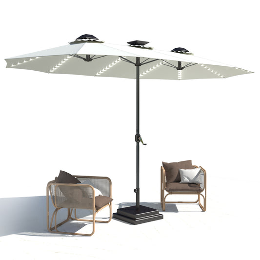 AECOJOY 15ft Patio Umbrella with Solar Lights, Large Double Umbrella Outdoor Patio, Rectangle TableUmbrella with 156 PCS LED Lights and Crank Handle for Backyard Deck Pool Shade in Beige