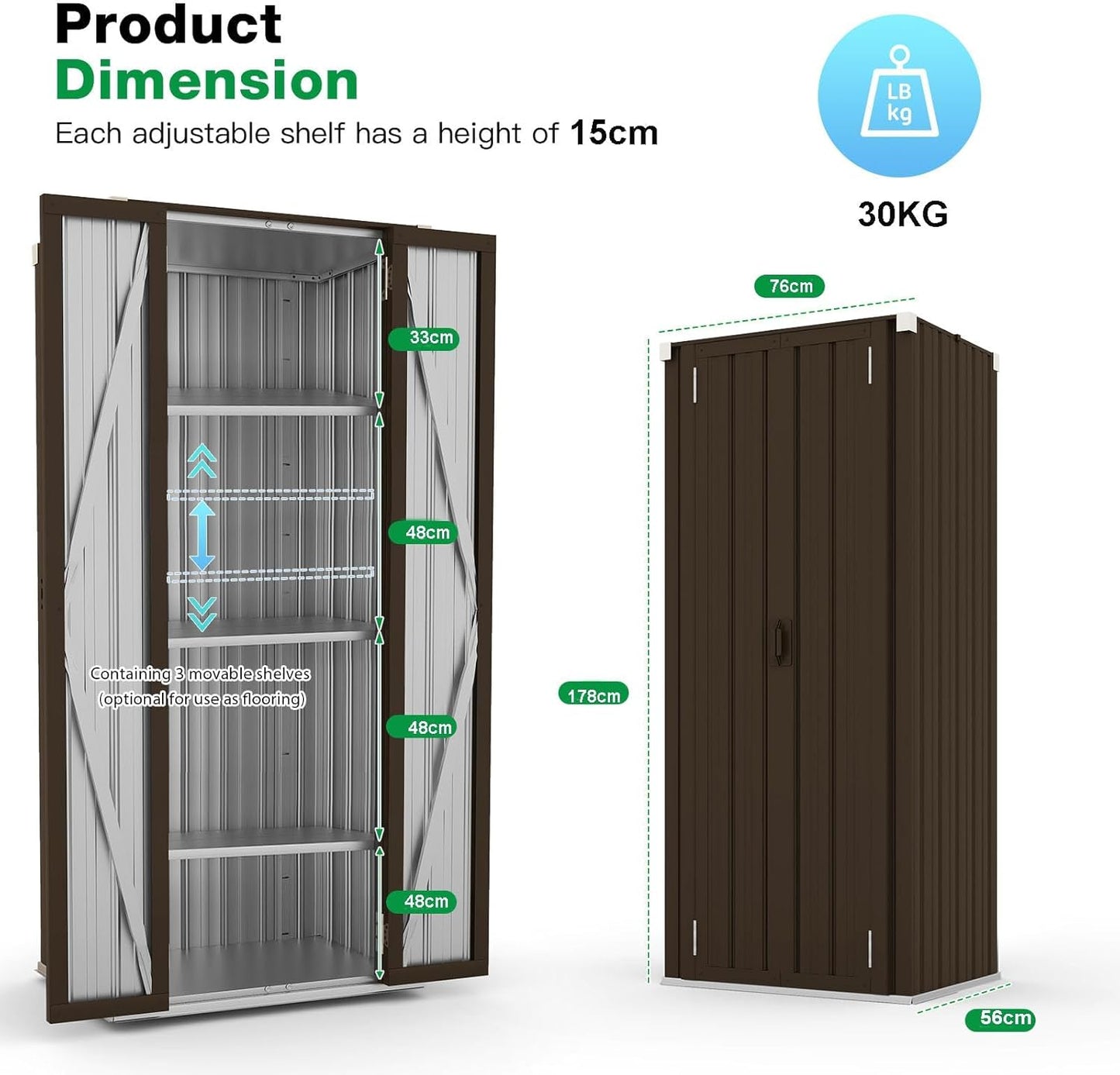 YODOLLA Outdoor Metal Storage Cabinet with Locking Doors and Adjustable Shelves for Home, Office,Garden(Brown)