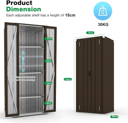 YODOLLA Outdoor Metal Storage Cabinet with Locking Doors and Adjustable Shelves for Home, Office,Garden(Brown)