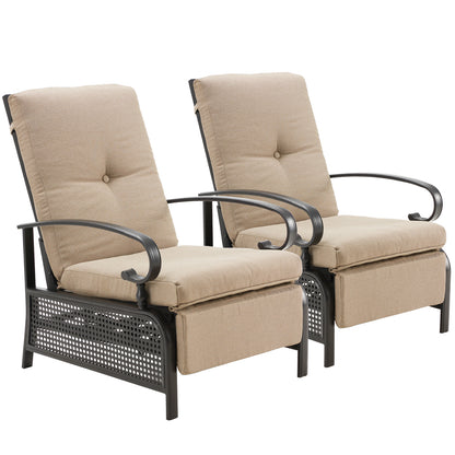 AECOJOY Adjustable Patio Reclining Lounge Chair with Cushions Set of 2-Beige