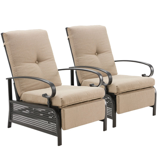 AECOJOY Adjustable Patio Reclining Lounge Chair with Cushions Set of 2-Beige