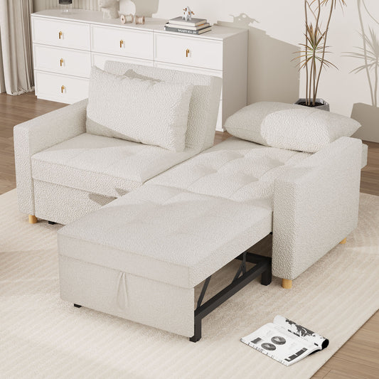 YODOLLA 71" Sleeper Sofa Bed & 3-in-1 Futon Pull Out Couch for Living Room & Bedroom, Convertible Loveseat in Teddy Velvet White sofa bed