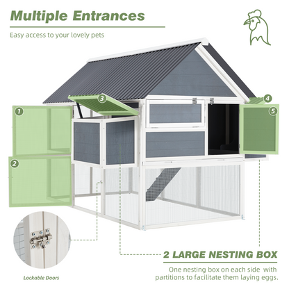 YODOLLA 84” Outdoor Large Chicken Coop, Wooden Hen House Poultry Cage for 10 Chickens Walk in Chicken House with Run, Grey