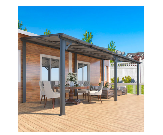 YODOLLA 8' x 20' Hardtop Gazebo Outdoor Aluminum Pergola For Garden, Patio, Backyard-Dark Grey