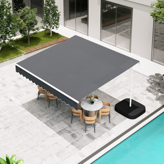 AECOJOY 13x10 ft. Free Standing Retractable Awning with Weighted Base -Single Side Patio Awnings Manual Sun Shade - Dark Grey
