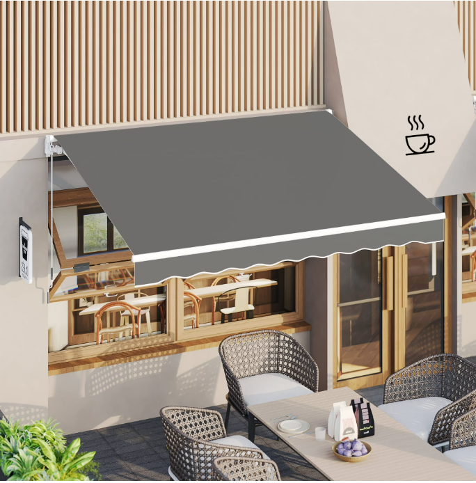 AECOJOY 8.2' x 6.5' Manual Retractable Patio Awning,Outdoor Awning Retractable Sunshade Shelter in Gray