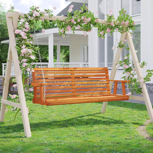 YODOLLA 6.5FT Patio Wooden Swing Chair, Outdoor Swing with Cupholders,800 LBS Heavy Duty Wood Swing Chair for Garden