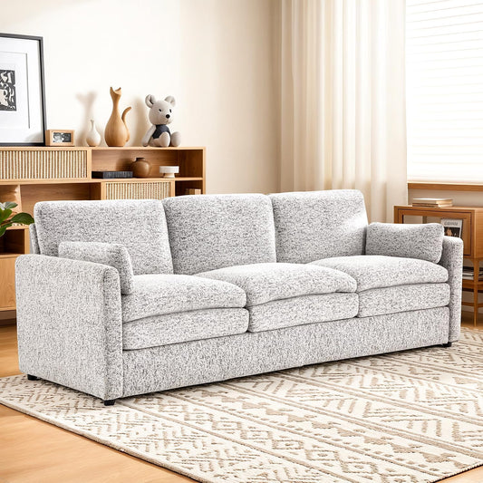 AECOJOY 89" Comfy Sofa Couch for Living Room, 3 Seats Large Modern Chenille Sofa with 2 Removable Pillows, Oversized Cozy Cloud Couch for Apartment (Grey)