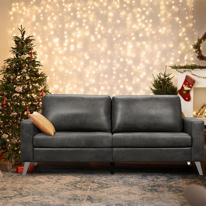 YODOLLA 79" Sectional Sofa Modern Loveseat Couch 3 Seater Faux Leather Living Room Furniture - Gray