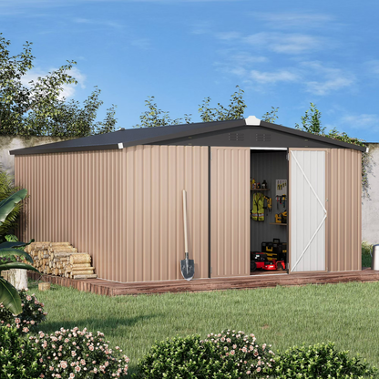 AECOJOY 12' x 12' Outdoor Metal Storage Shed with Lockable Door for Backyard& Patio, Outside use