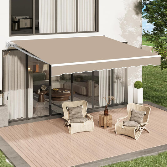 U-MAX Retractable Patio Awning with Manual Crank 14'x10', UV Protection & Waterproof Outdoor Sun Shade for Deck/Patio, Aluminum Frame, Beige