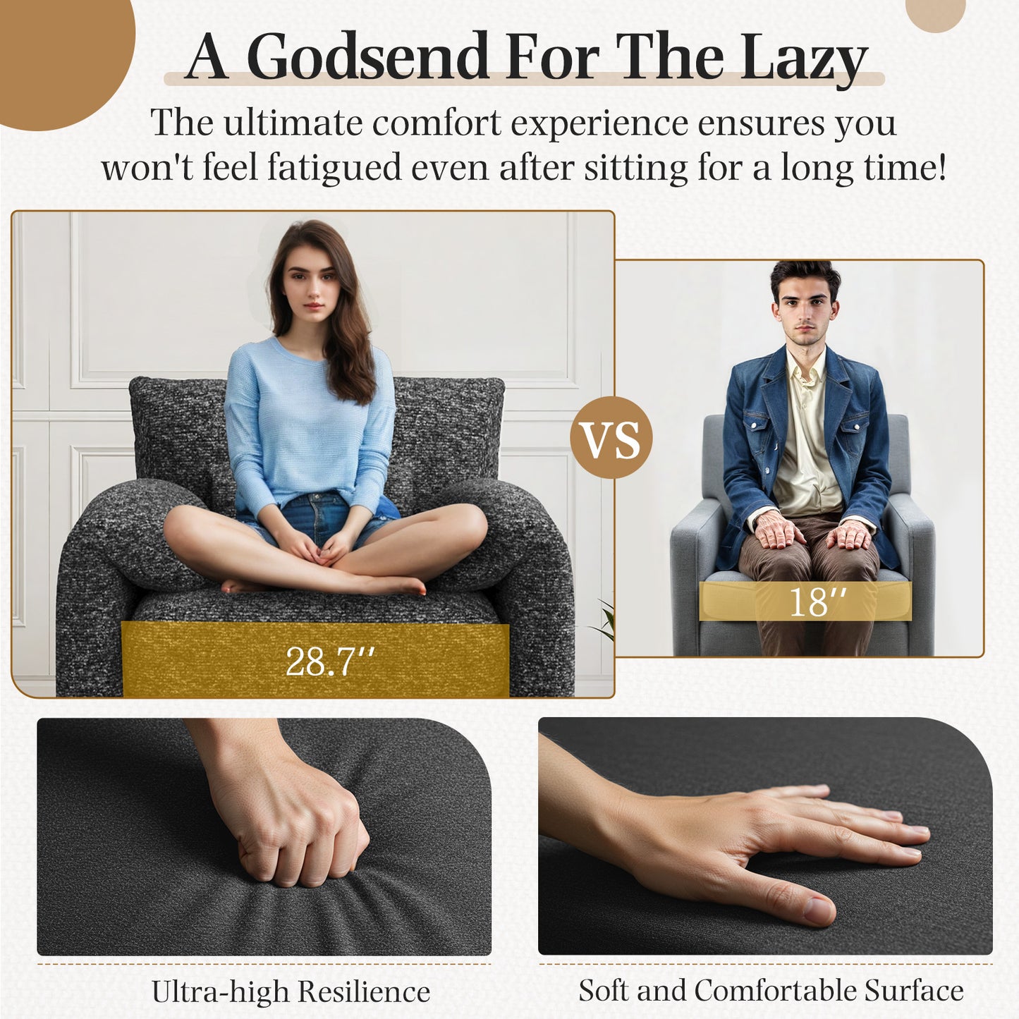 YODOLLA Oversized Accent Chair for Living Room, 36.2'' Chenille Mid Century Reading Chair in Black