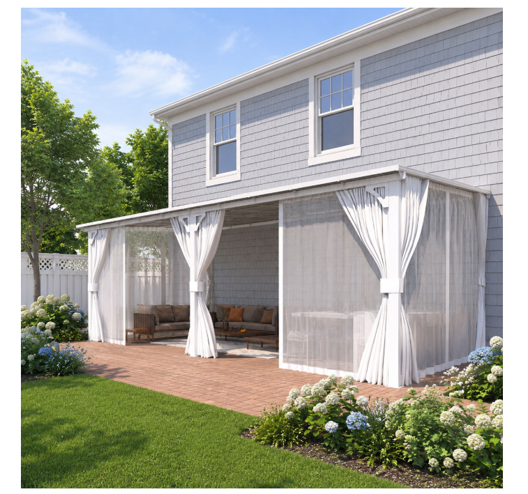 YODOLLA 20x12ft Wall-Mounted Hardtop Gazebo with Curtains and Netting, Heavy Duty Outdoor Pergola for Patio and Deck