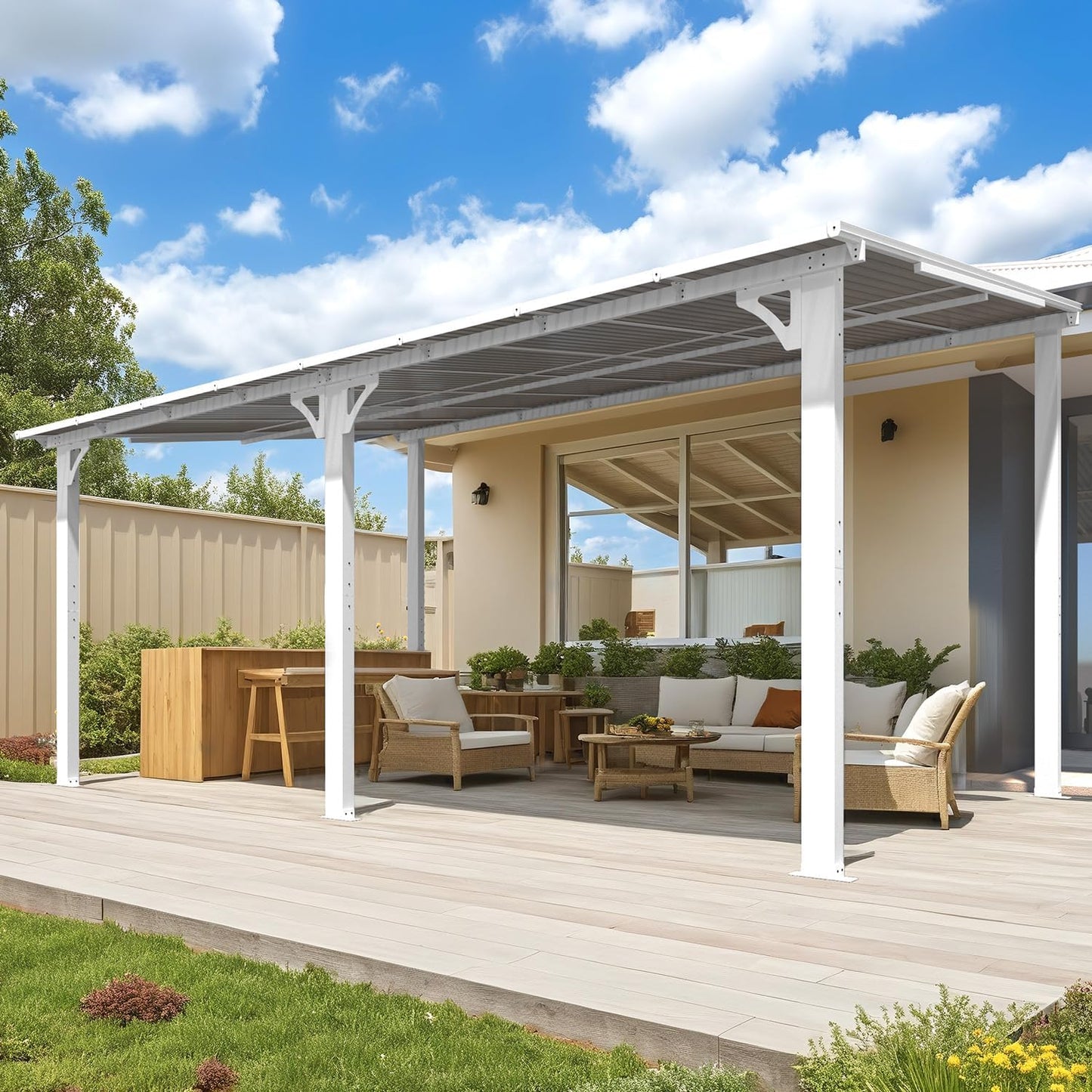 YODOLLA 10' x 16' Hardtop Gazebo Outdoor Aluminum Pergola For Garden, Patio, Backyard-White