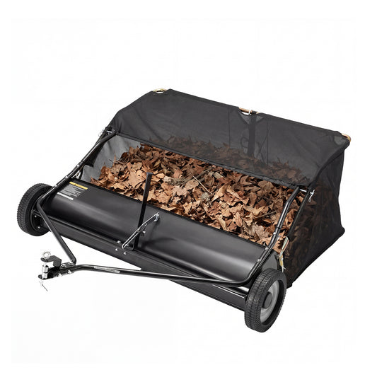 JFHID 48-Inch Tow-Behind Lawn Sweeper with16 Cu.Ft Large Hopper Pull Behind Grass & Leaf Collector for Yard