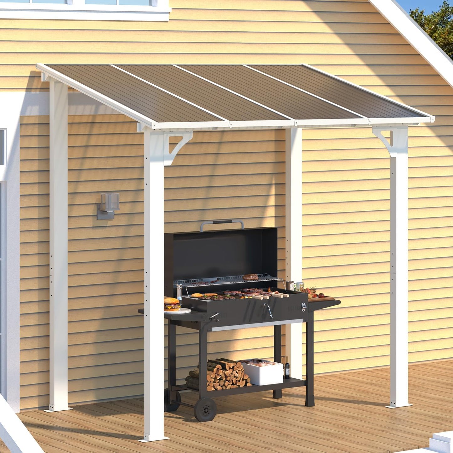 YODOLLA 5' x 8' Hardtop Gazebo Outdoor Aluminum Pergola For Garden, Patio, Backyard-White