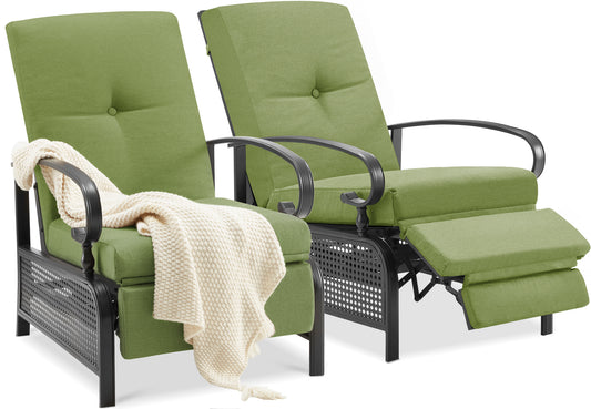 AECOJOY Adjustable Patio Reclining Lounge Chair with Cushions Set of 2-Green