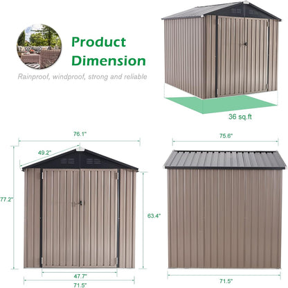 AECOJOY 6' x 6' Outdoor Storage Shed, Metal Shed with Lockable Doors, Utility and Tool Storage for Garden, Backyard, Patio, Outside use