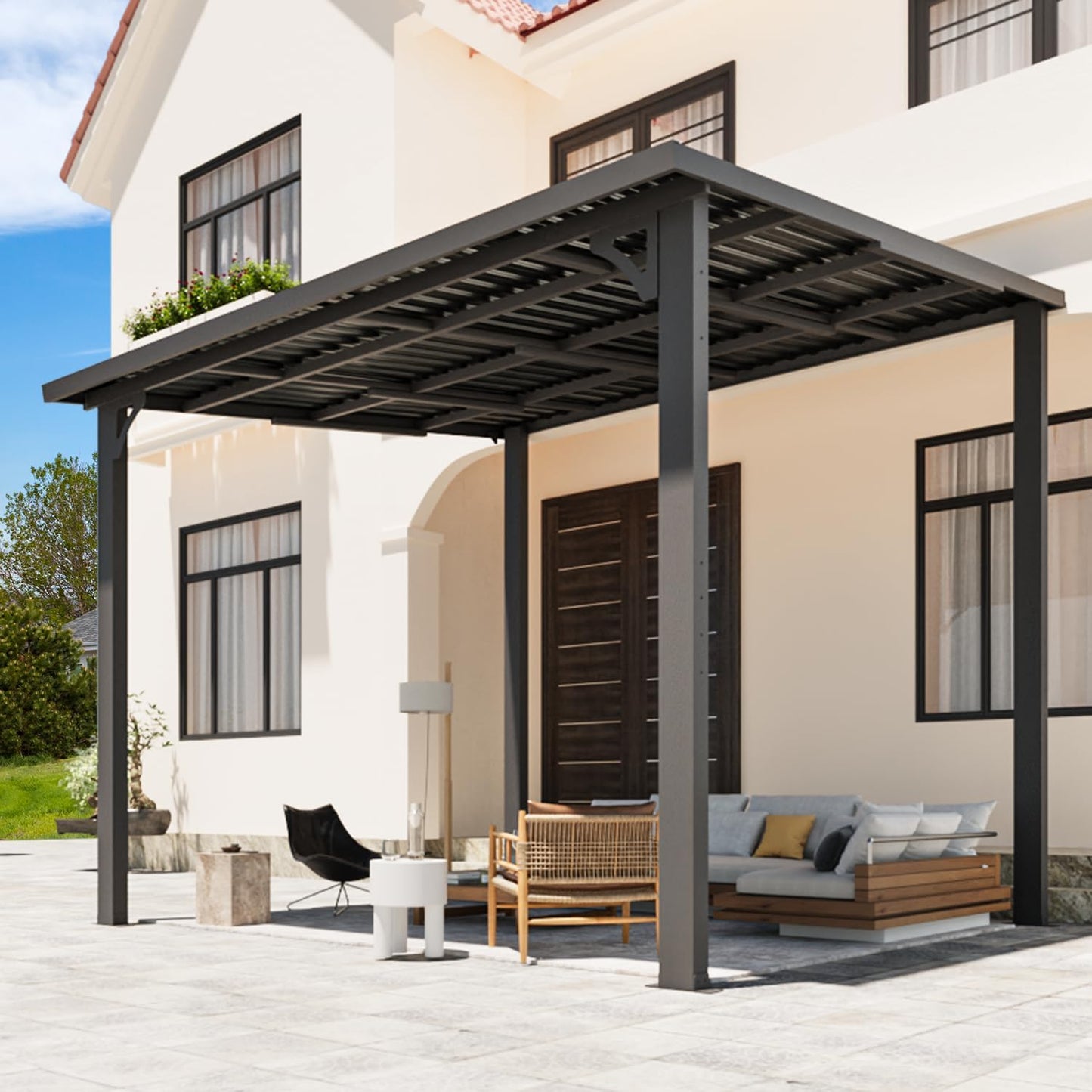 YODOLLA 8' x 10' Hardtop Gazebo, Heavy Duty Outdoor Gazebo with Galvanized Steel Sloping Roof, All Weatherproof Metal Gazebo Featuring Vertical Stripes for Patio, Backyard, and Lawns